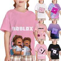 Robloxs เสื้อยืดเด็กผู้หญิง TX 3-14ปีเสื้อการพิมพ์ภาพเด็กแขนสั้นใส่ได้ทุกวันในช่วงฤดูร้อนเสื้อคอปาด