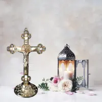 Standing Crucifix with Base Alloy for Home Chapel Decoration and