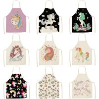 1 Pc Unicorn Butterfly Kitchen Aprons for Women Cotton Linen Bibs Household Cleaning Apron Pinafore Anti-oil Home Cooking Apron Aprons