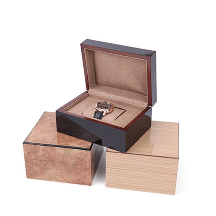 กล่องเก็บนาฬิกาแฟชั่นสุดหรูทำจากไม้ช่องเดียวกล่องใส่กำไลข้อมือธุรกิจเวลาเดินทางเครื่องประดับขายปลีก