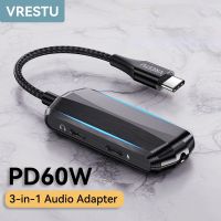 3 In 1อะแดปเตอร์เชื่อมหูฟังหูฟัง USB C PD60W เสียงที่ชาร์จอย่างรวดเร็ว Splitter Type C ถึง3.5Mm ตัวแปลงสัญญาณเสียงดิจิตอลเป็นอานาล็อก Dual Type C ตัวแปลงหูฟัง