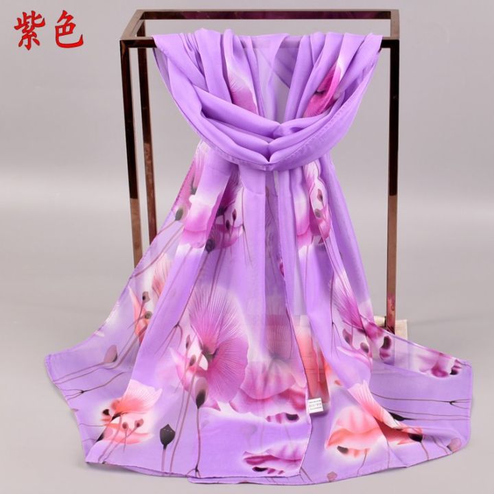 gradient-ginkgo-ชีฟองพิมพ์ผ้าพันคอผ้าไหมยาวสุภาพสตรีผ้าพันคอผ้าไหมขนาดเล็ก-lady-chiffon-shawl