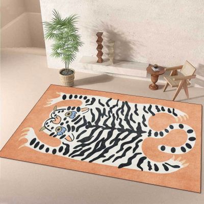✇◇✹ Imitation Tiger Leather Pattern Living Room Carpet 120x160cm Morandi Large Carpet Bedroom Non-slip Rugs Anime Floor Mat