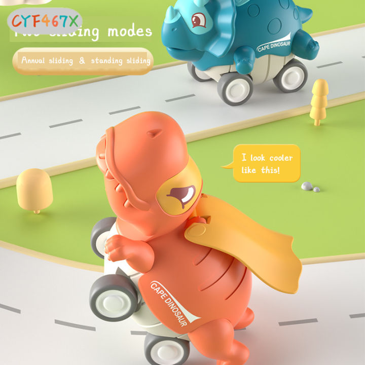 cyf-โมเดลรถของเล่นรถแข่งของเล่นพลาสติกแบบสไลด์กดเป็นผ้าคลุมลายการ์ตูนของเล่นไดโนเสาร์สำหรับเด็กใหม่