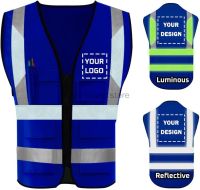 Blue Flame Retardant Reflect Custom Personalize Surveyor Logo Print Safety Vest For Construction With Pocket