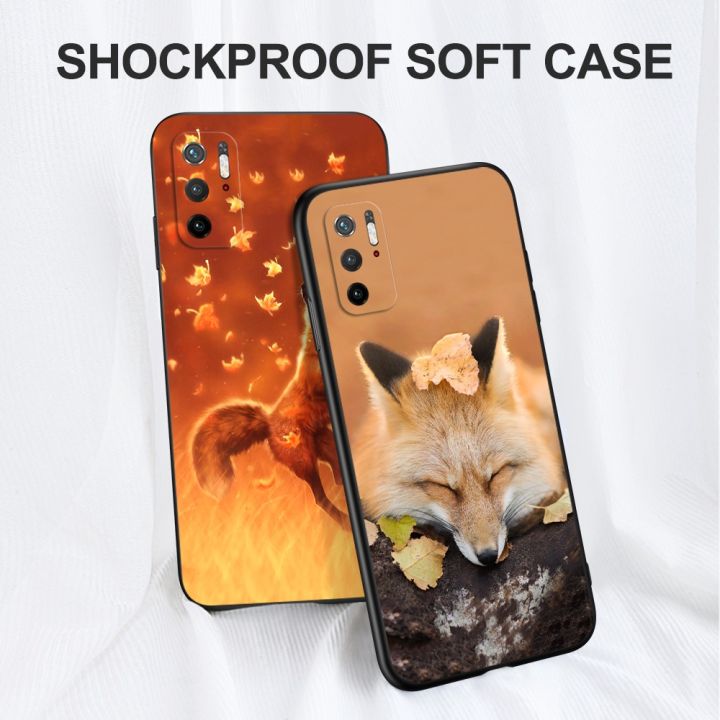 classy-for-xiaomi-redmi-note-10-5g-case-6-5-inch-cover-for-xiaomi-poco-m3-pro-5g-phone-case-silicon-black-tpu-fox-autumn-leaves