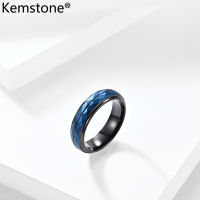 Kemstone แหวนทังสเตนเหล็กสีดำสีน้ำเงินสำหรับผู้ชายขนาดแหวนของขวัญอัญมณี6-13TH