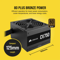 POWER SUPPLY (อุปกรณ์จ่ายไฟ) CORSAIR CV750 750W (80+ BRONZE) ของแท้ รับประกัน 3ปี