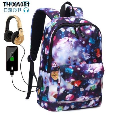 womens Korean version of the fashion charging backpack primary school junior high student reflective bag travel