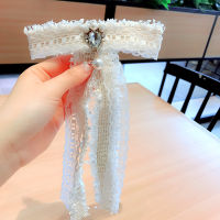 Korean Dongdaemun Same Product Bow Tie Xiaoxiangfeng Lace Bow Tie Long Bow Tie Collar Pin Ornament Brooch Corsage