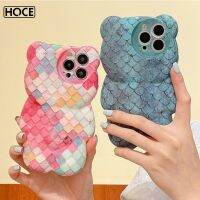 HOCE เคส3D แฟชั่นเกล็ดปลาสีสันสดใสเรียบเงางามเคสโทรศัพท์รูปหมีน่ารักสำหรับ Iphone 15 14 Plus 13 12 11 Pro Max XS MAX XR XS X ฝาหลัง