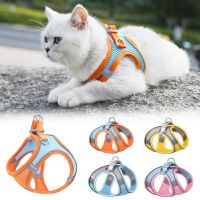 {pets baby} สายอานสัตว์เลี้ยงสะท้อนแสงสำหรับสุนัขพร้อมปลอกคอระบายอากาศทำจากไนลอนชุดสายเดี่ยวสายจูงปรับได้สำหรับสุนัขขนาดใหญ่เล็กชิวาวา