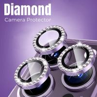 Luxury Diamond Camera Protector for iPhone 14 13 11 Pro Max Plus Metal Ring Lens Tempered Glass On iphone 12 13 mini 14plus  Screen Protectors