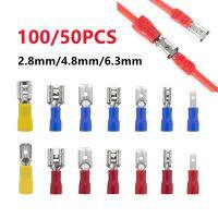 100/50pcs 2.8mm 4.8mm 6.3mm Male Female Spade Terminal Cable Connector Electrical Wire Crimp Butt Wire Connector Cold Press Plug