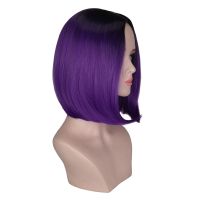 QQXCAIW Two Tones Ombre Wig Women Short Bob Style Cosplay Black To Grey Gray Purple Green Straight SyntheticHair Wigs