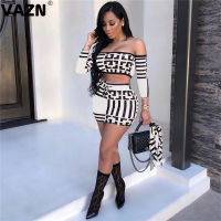 VAZN GCY11074 Summer 2Colors Off Shoulder Eleagnt Wind Sexy 2019 Set Long Sleeve Short Pant 2 Piece Sets Night Club Sets