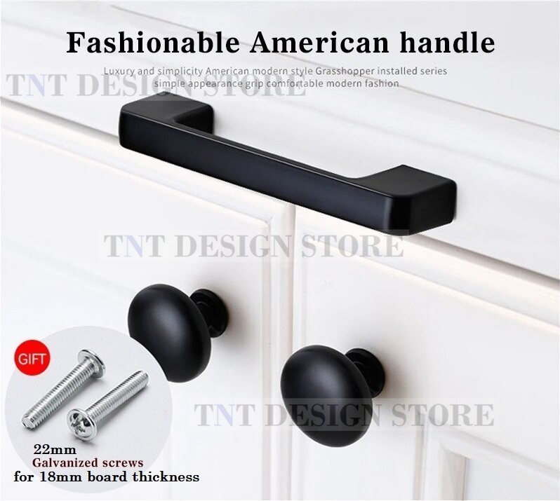 Modern Door Knobs and Handles for Furniture Cabinets and Drawers Aluminium Alloy Matt Black Kitchen Cupboard Handles Pulls