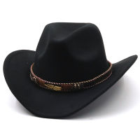 Wool Womens Mens Western Cowboy Hat For Gentleman Lady Jazz Cowgirl With Leather Cloche Church Sombrero Caps