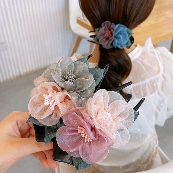 new-flower-silk-yarn-cloth-art-duck-beak-three-tooth-clip-pan-hair-clip-pan-hair-clip-fashion-exquisite-headdress