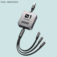 TOOL IMPROVER สายดาต้าแบบหนึ่งถึงสามสายชาร์จเร็วคุณภาพสูง66W สายเคเบิลข้อมูลแบบสามในตัวเดียวเหมาะสำหรับ iOS Android typec