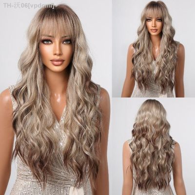 Brown to Blonde Ombre Wigs Long Wavy Curly Hair Synthetic Wig for Women Heat Resistant Cosplay [ Hot sell ] vpdcmi