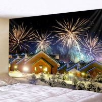 Christmas Tapestry Snowy Night  New Year Background Wall Hanging Decoration Fireworks Gifts Hanging Cloth