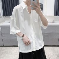 ? 2023 New Fashion version Fairy white shirt mens short-sleeved summer loose Hong Kong style handsome inch shirt three-quarter sleeve ins trendy casual shirt