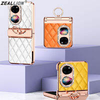 Zeallion เคสแหวนใส่นิ้วหนังกากเพชรสำหรับ [Huawei P50มีกระเป๋า] ฝาครอบกันกระแทกชุบบานพับสุดหรู