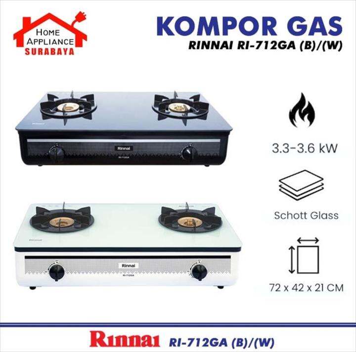 RINNAI Kompor Gas 2 Tungku Kaca Tempered Glass RI 712 GA / RI-712GA(B ...