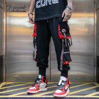 FOJAGANTO Hip Hop Cargo Pants Joggers Men Letter Ribbons Pockets Track Tactical Casual Trousers Male Trend High Street Pants