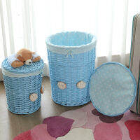 Lid Round Wicker Laundry Basket Blue Modern Kids Large Laundry Baskets Storage Clothes Box Wasmanden Home Organization