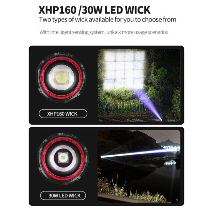 2023newไฟฉายแรงสูง30w-xhp160ที่สามารถซูมได้ในระยะยาวจอแสดงผลกำลังไฟ-led-ไฟฉาย-led-อะลูมินัมอัลลอยให้พลังงานสูง5ระดับ