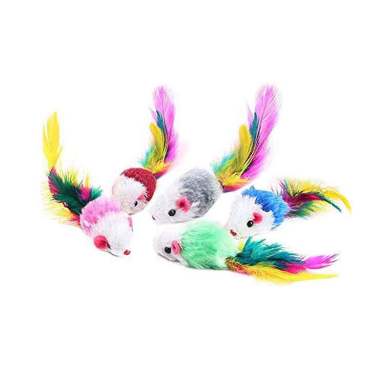 ของเล่นหนูกำมะหยี่สีสดใสของเล่นหนูปลอม5ชิ้นคุณภาพสูงสุ่มสีของเล่นแมวราคาไม่แพง
