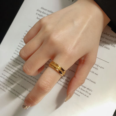 [COD] รุ่นเกาหลีของ Sansheng III แหวนแหวนธรรมดาขนาดเล็กด้านแฟชั่นผู้หญิงบุคลิกภาพ ins น้ำเหล็กไทเทเนียม 18k แหวนอาหารทอง