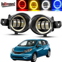 2 X Car Right + Left Angel Eye Fog Light Assembly For Nissan Versa Note 2014-2016 LED Lens Fog Daytime Running Lamp DRL H11 12V