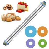 Silicone Rolling Pin Plastic Dough Fondant Cake Pastry Roller With Adjustable Thickness Rings Kitchen Rolling Tool Baking Tools Bread  Cake Cookie Acc