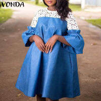 VONDA สตรีเสื้อเชิ้ตลำลองชุดเสื้อสวมศีรษะทรงใหญ่หลวม Swing Maxi เสื้อสตรี (เพิ่มขนาด)