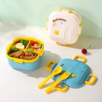 1pc Portable Microwavable Cartoon Lunch Box With Dividers