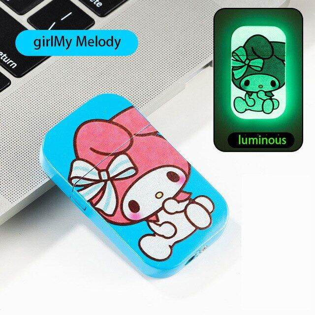 zzooi-kawaii-sanrio-anime-hello-kitty-windproof-luminous-lighter-cinnamoroll-my-melody-metal-lighter-creativity-girl-gift