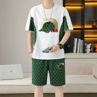 【July hot】 European goods mens t-shirt short-sleeved casual suit summer trendy brand 2023 new with handsome