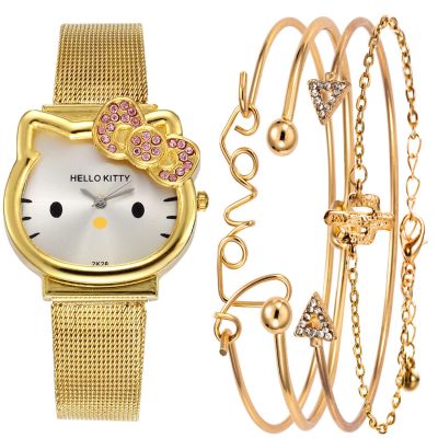 นาฬิกานาฬิกาผู้หญิงสแตนเลส Hodinky นาฬิกาข้อมือควอตซ์นาฬิกาแฟชั่นหรูลายแมวน่ารักนาฬิกาข้อมือผู้หญิง Reloj Mujer