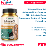Viên nhai NaturVet Salmon Oil Plus Omegas Skin & Coat Gel Caps Supplement