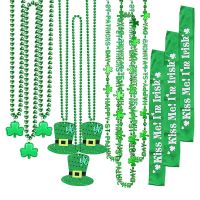 St. Patricks Day Holiday Party Green Bead Chain Party Decoration Irish Festival Shoulder Strap Sequin Hat Necklace A