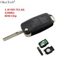 Okeytech 2กุญแจรีโมทปุ่มพับได้434Mhz ชิปส่งผ่านสัญญาณ ID48สำหรับ VW Golf 4 5 Passat B5 B6โปโล1 JO 959 753 AG