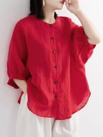 ZOKI Casual Cotton Linen Shirts Oversize Summer Lantern Half Sleeve Tops Summer Korean Loose Mom Button Up Blouse Dropshipping