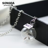 SONGDA Fashion Jewelry Dried with Wish Badge Glass Round Pendant Necklace for