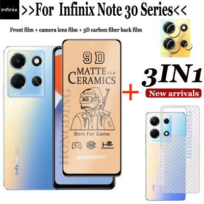 3IN1สำหรับ Infinix Note 30 Vip/note 30 5G /4G /Note 30 Pro ฟิล์มเซรามิกเคลือบแบบเต็มจอ + สติ๊กเกอร์สกีนหลังเลนส์กล้องถ่ายรูป + แผ่นฟิล์มด้านหลังคาร์บอนไฟเบอร์