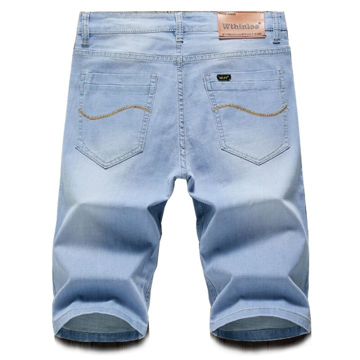 hot11-2023ฤดูร้อนกางเกงขาสั้นกางเกงยีนส์ชายกางเกงยีนส์ยืด-dark-blue-blue-กางเกงยีนส์ชายตรงชายยีนส์ขาสั้น-hombre