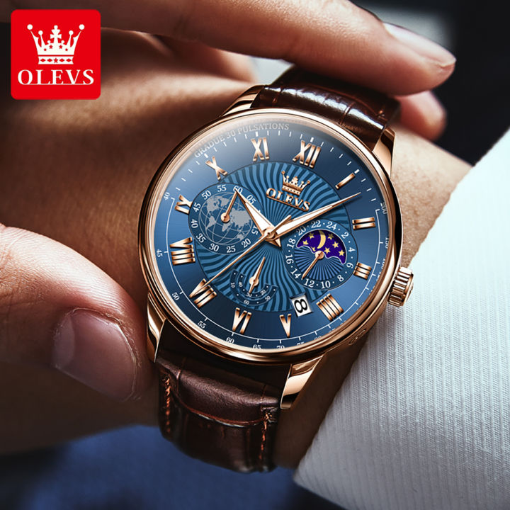 นาฬิกาของ-olevs-สำหรับผู้ชาย2023สไตล์ธุรกิจลำลองดั้งเดิมกันน้ำใหม่มัลติฟังก์ชั่นนาฬิกามีปฏิทินจับเวลาได้ส่องสว่าง