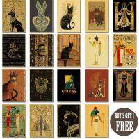 ◕○ Bastet อียิปต์โบราณโปสเตอร์ Retro Living Home Decor ภาพวาด Vintage ภาพวาดของขวัญสติ๊กเกอร์ติดผนัง Kraft Bar